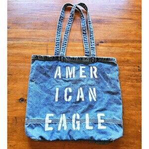 American Eagle Blue Distressed Denim Lightweight School Shopping Tote Bag
